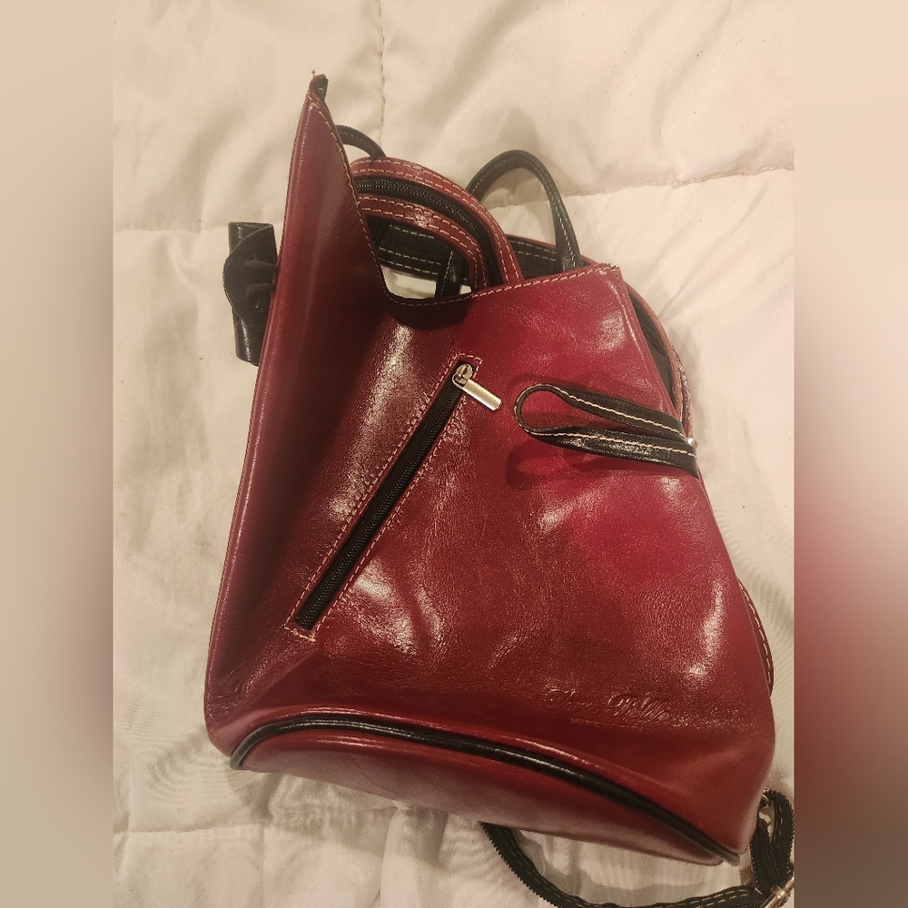 Vera PELLE Red Leather Backpack - Picture 4 of 6